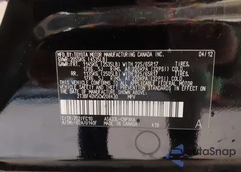 2012 Toyota Rav4 from USA, damaged, VIN 2T3BF4DV5CW208430